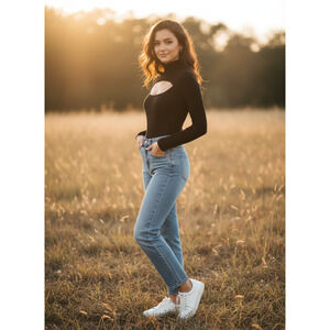 Love Cameron Teen Girls Black Turtleneck Open Front Bodysuit‎ Size Small